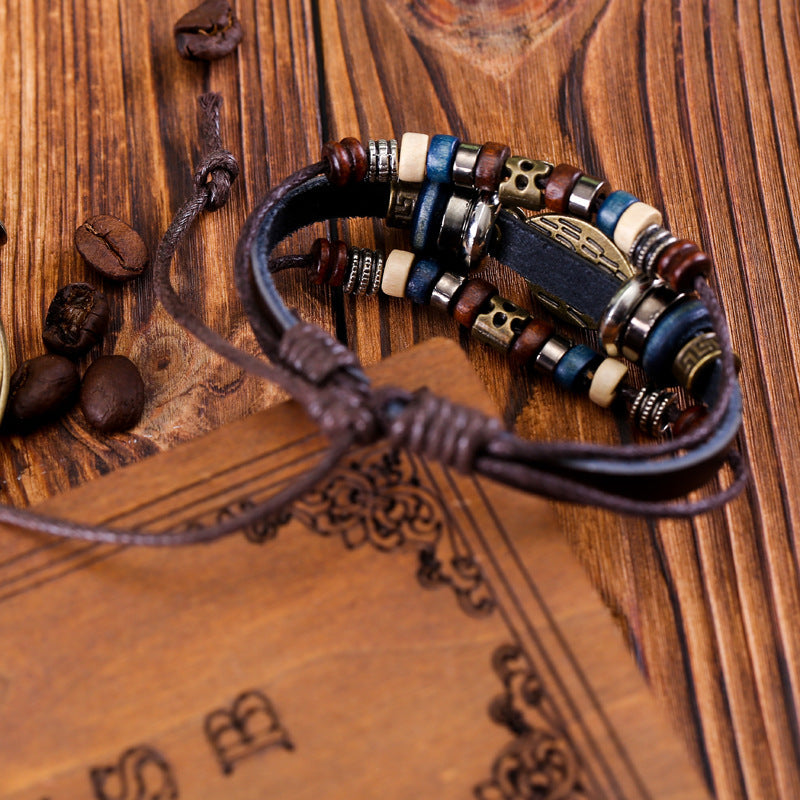 Wholesale Vintage Multi-layered Cowhide Eye Braided Bracelet
